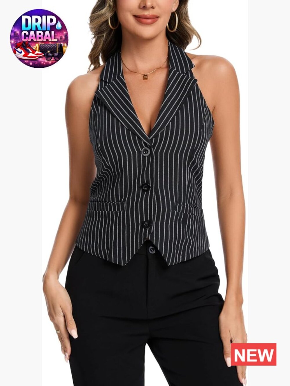 Women's Halter Neck Vest Notch Lapel Button Front Crop Tuxedo Suit Vest with